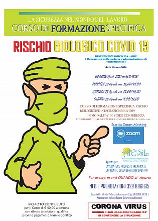 Corso di formazione specifica rischio biologico covid 19 ( conoscenza della materia e adozioni misure di contenimento )ore 09,00/13;00